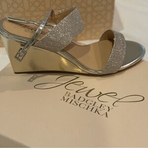 Badgley Mischka Gold Jewel Sparkle Wedge Shoes